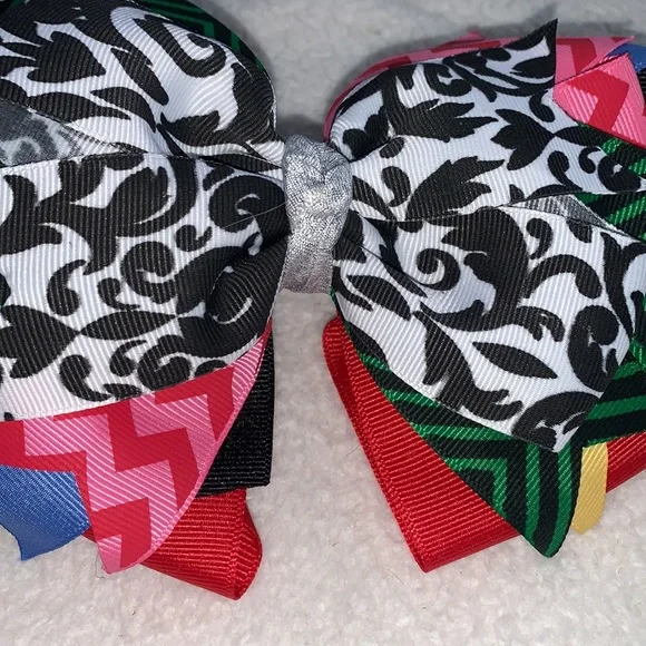 Big Multi Color Hairbow Bow OTT Custom Made Black White Pink Green EUC - Picture 9 of 12